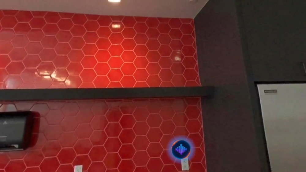 Kitchen backsplash restyled to red hexagonal tile inside Quest 3
